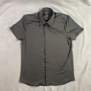 BYLT Shirt Mens Size Large Executive Fit Short Sleeve Button Up Performance Gray